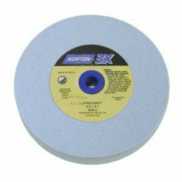 Norton Co Bench & Pedestal Wheel, High Speed, 3X Blue Ceramic Alumina K-Grade, Size: 6in. x 1in. x 1in. 076607-05414